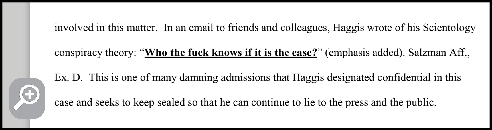 Motion filed by Haleigh Breest’s counsel exposing that Haggis knows his Scientology conspiracy theory is a lie.