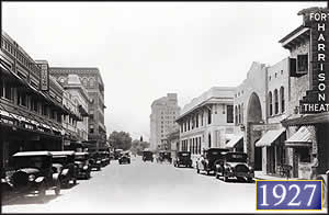 Looking up Fort Harrison Ave. in Clearwater, just after the completion of the Fort Harrison Hotel