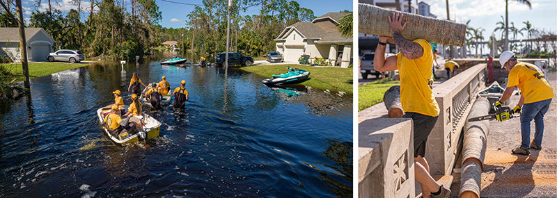 Floridas Frivillige Hjælpere yder øjeblikkelig hjælp i North Port og Fort Myers, Florida, i kølvandet på kategori 4-orkanen Ian, som forårsagede katastrofale oversvømmelser og skader.