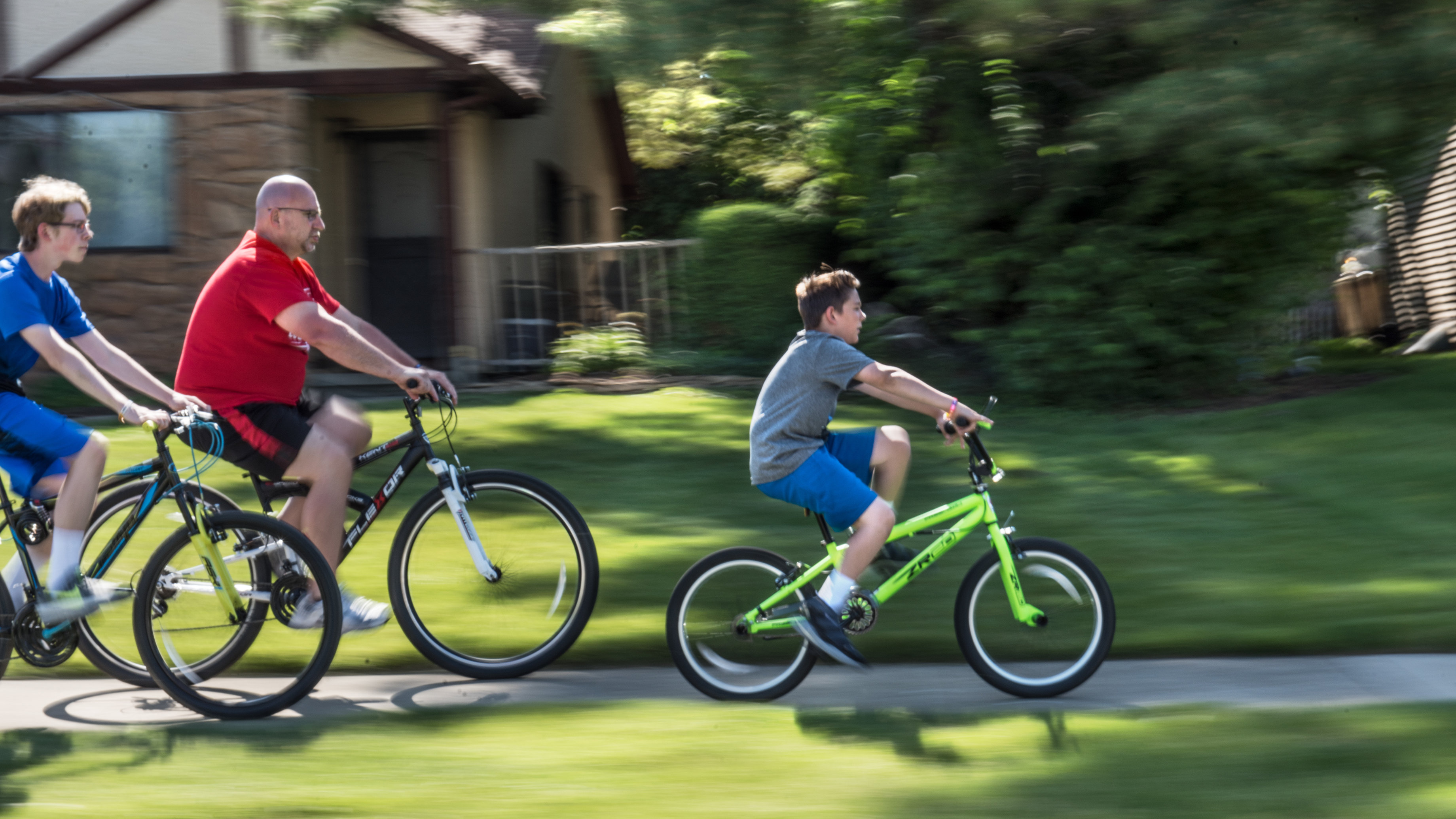 Family riding bicycles