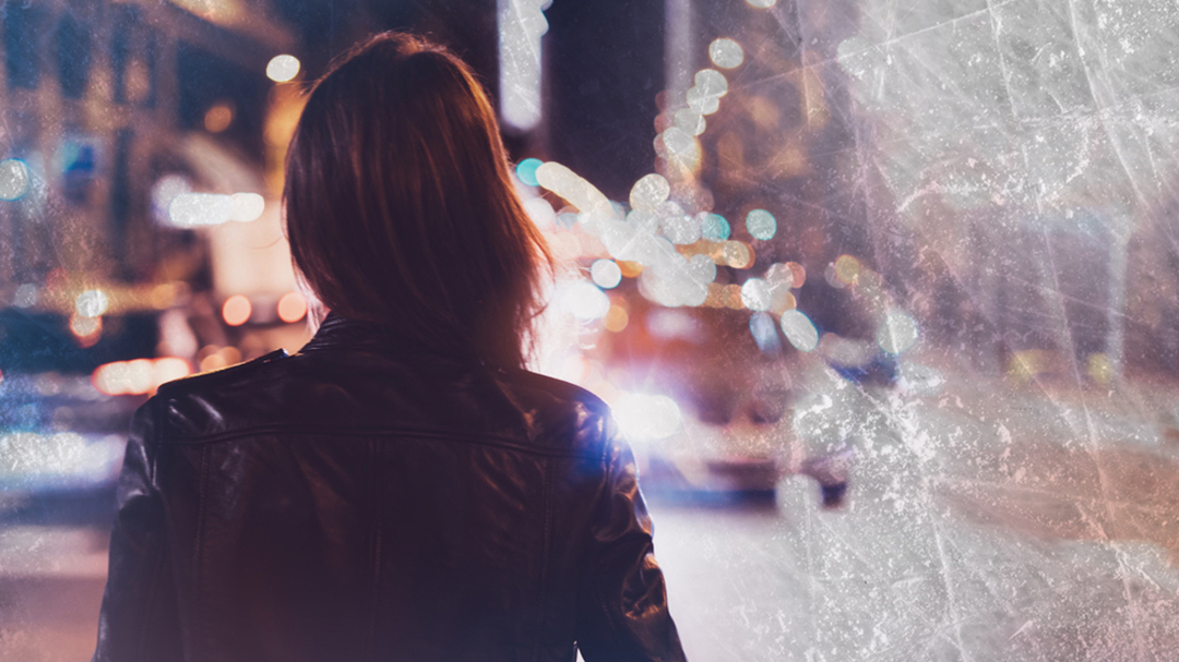 An Image of a Woman at Night With a Decoration Added to the Image