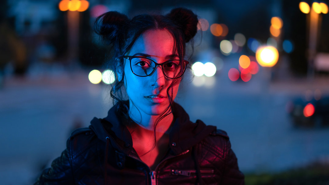 Girl at a party at night