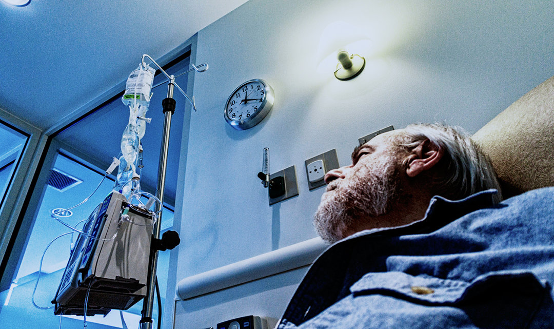 Man in a hospital with alcohol problems