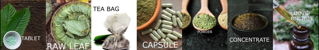 Kratom in it's various types and forms