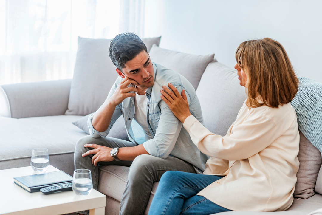 Mother talks to addicted son