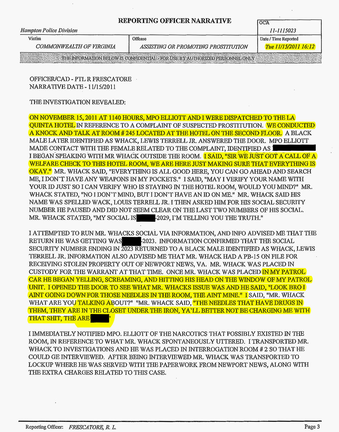 Hampton police report
