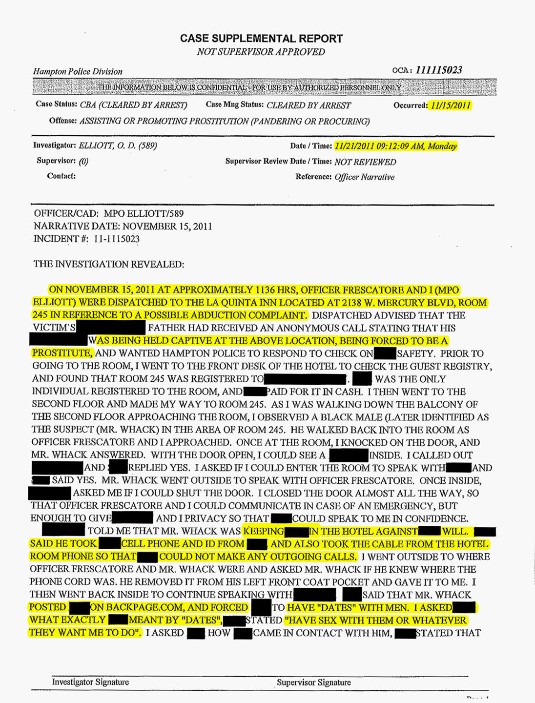 Hampton police report
