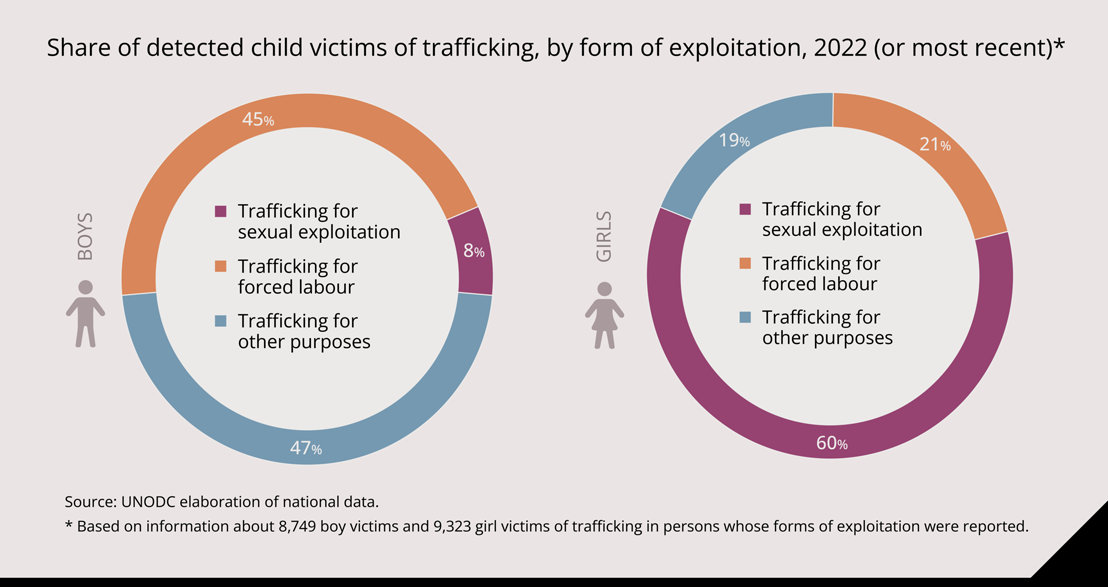 Circle graphs on boys and girls forms of exploitation