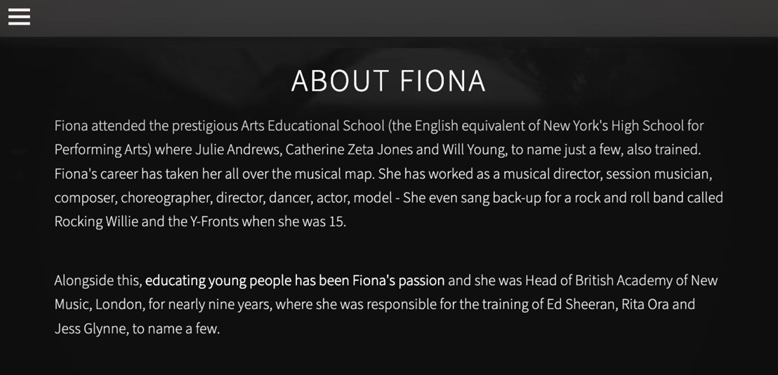 Excerpt of Fiona Ross biography