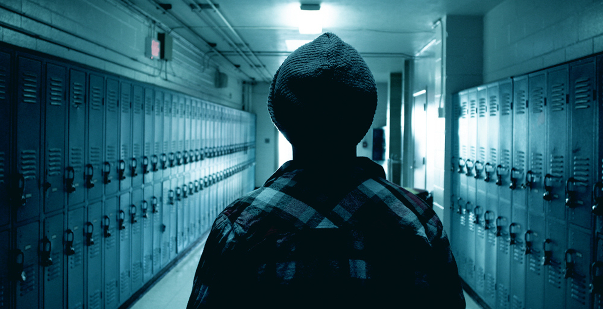 High school student walking hallway