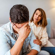 Mother talking to son