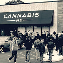 Line of people outside a cannabis store