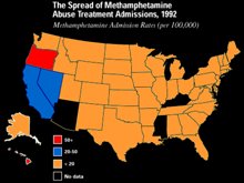 Admisiones por el incremento del uso de Metanfetaminas, 1992Fuente: SAMHSA, OAS, TEDS (Jan 1998)