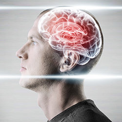 An overlay of a brain against the head of a man