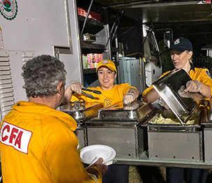 VMs have been put in charge of the catering line, preparing over 450 meals a day for the firefighting personnel.
