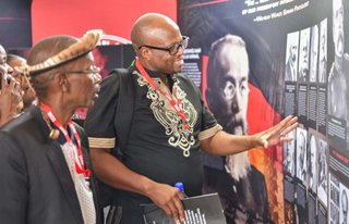 Tribes looking at CCHR exhibit in South Africa