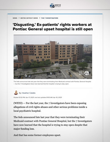 Article of atrocities in Pontiac hospital