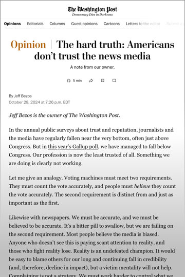 Washington Post editorial by Jeff Bezos about Americans not trusting the media