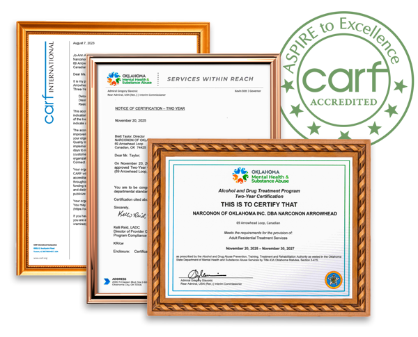 ODMHSAS license & letter & CARF certificate for Arrowhead