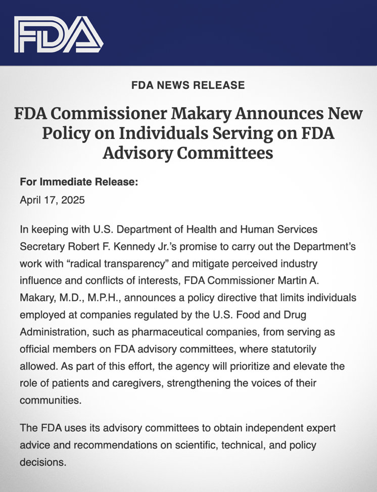 Press release from the FDA