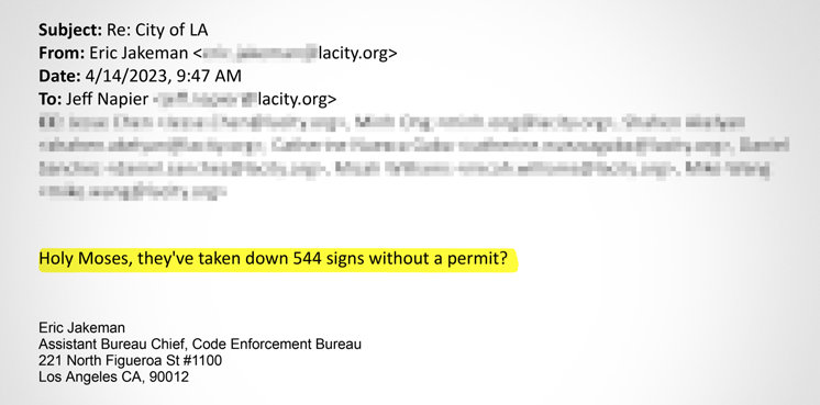 Email excerpt from city of LA