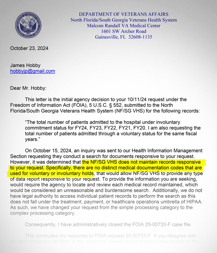 Dept of VA documents on death rates