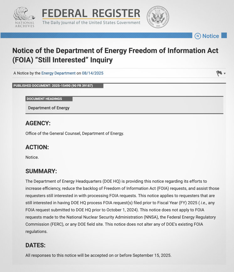 DOE announcement regarding FOIA