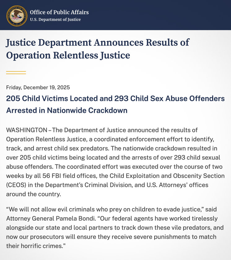 DOJ article on child predators