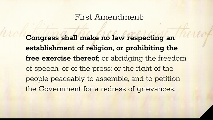 First Amendment with Free Exercise Clause highlighted