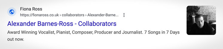 Alex Barnes-Ross collaborator page listing in Google