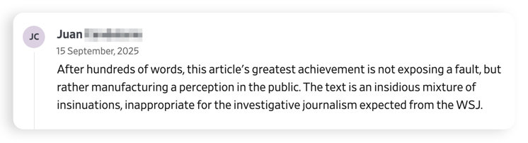 Comment from reader