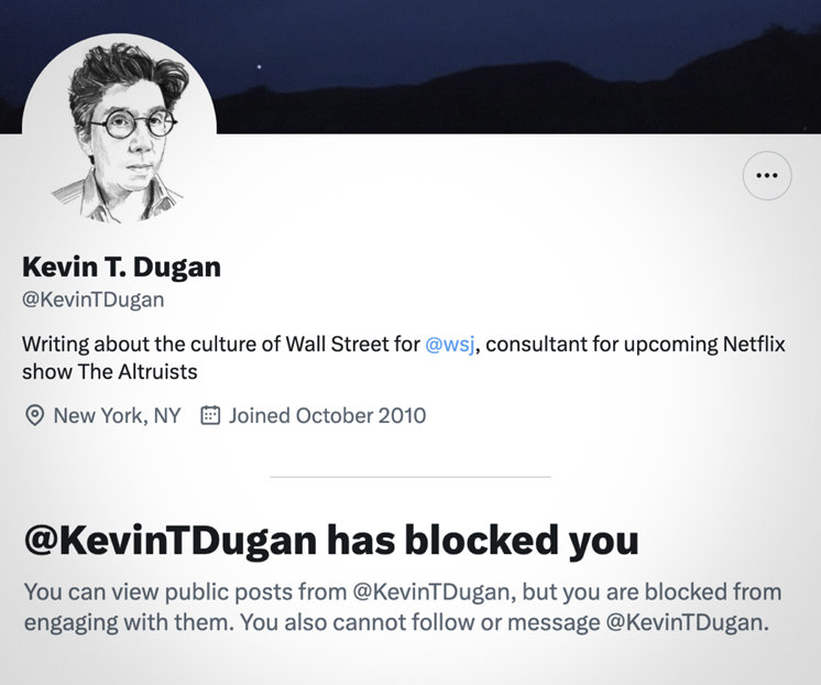 Kevin Dugan X account blocking Freedom