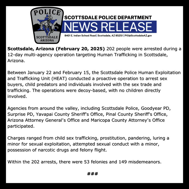 Scottsdale Police press release