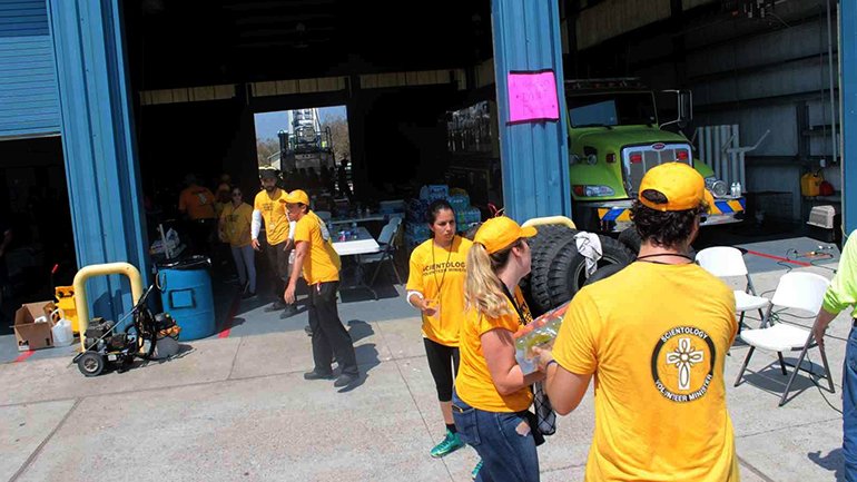 The fire station was Scientology Volunteer Ministers headquarters in the early days after the disaster.
