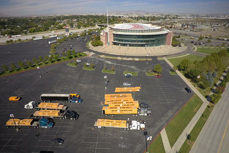 The convoy launched from the Maverick Center in Salt Lake City and headed for Texas.