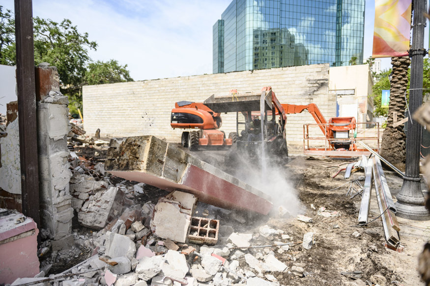 Removed concrete column beside construction area.