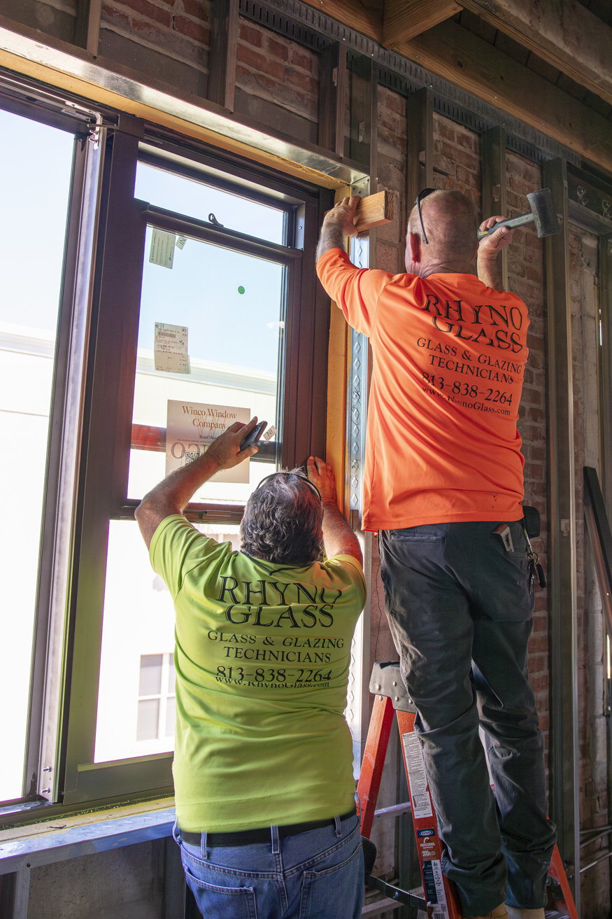 Restored second-floor windows on Peoples Bank building.