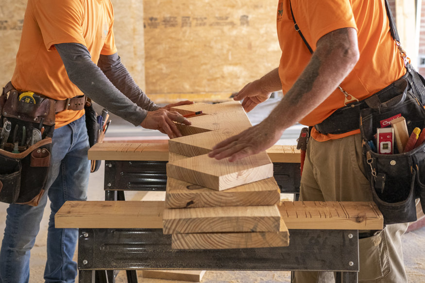 Lumber prepared for stringers.