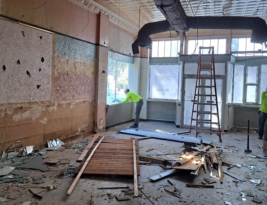 Interior demolition begins at Brown Brothers building.