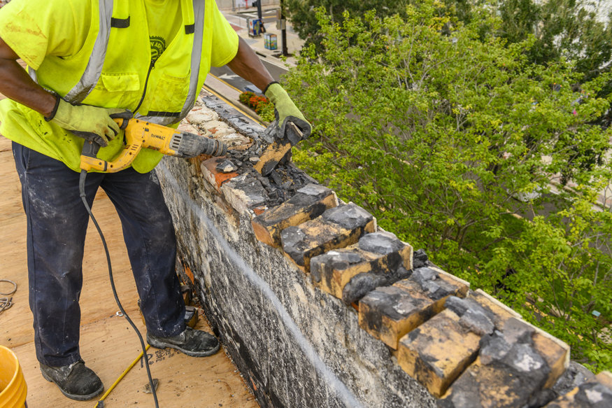 Wall prepared for repointing.