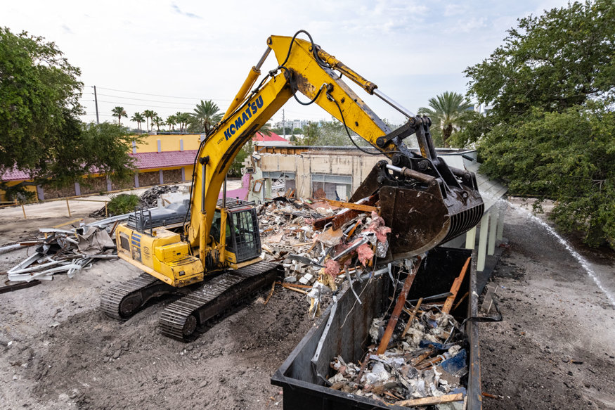 Demolition debris sorted on redevelopment site. 