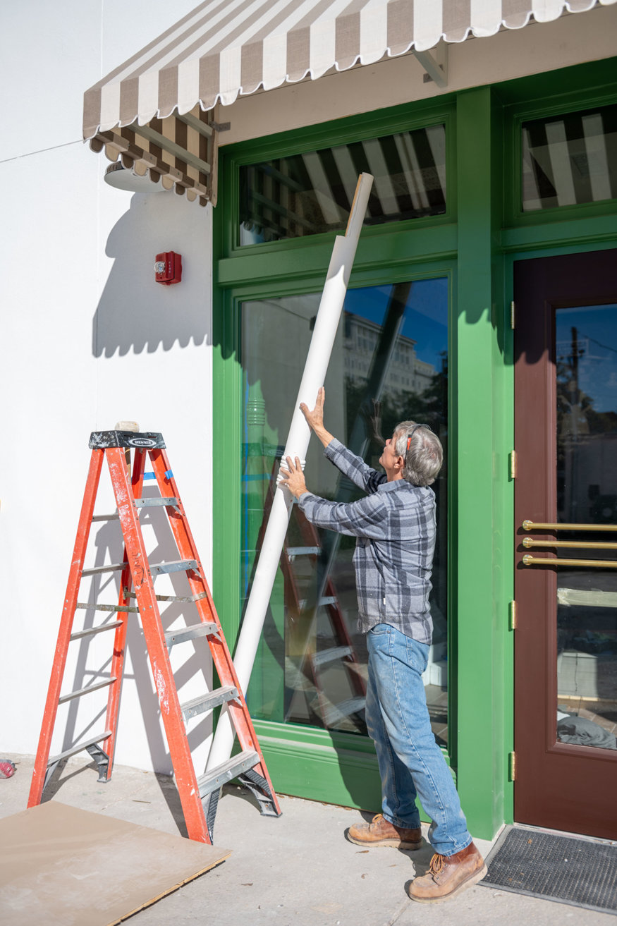 Decorative columns installed in Woolworth lobby.