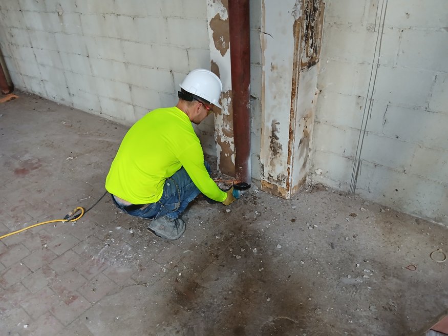 Saw cutting through steel beam during 635 Cleveland demo