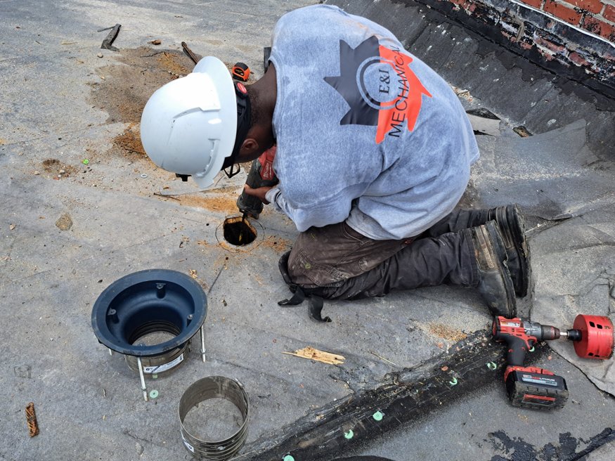 Roof drain system on the historic building.