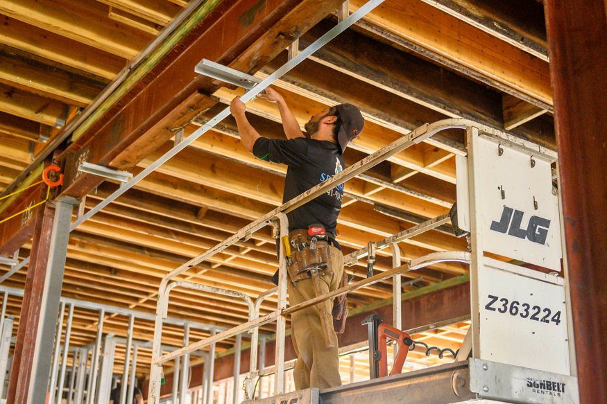 Metal bracing added between steel supports.