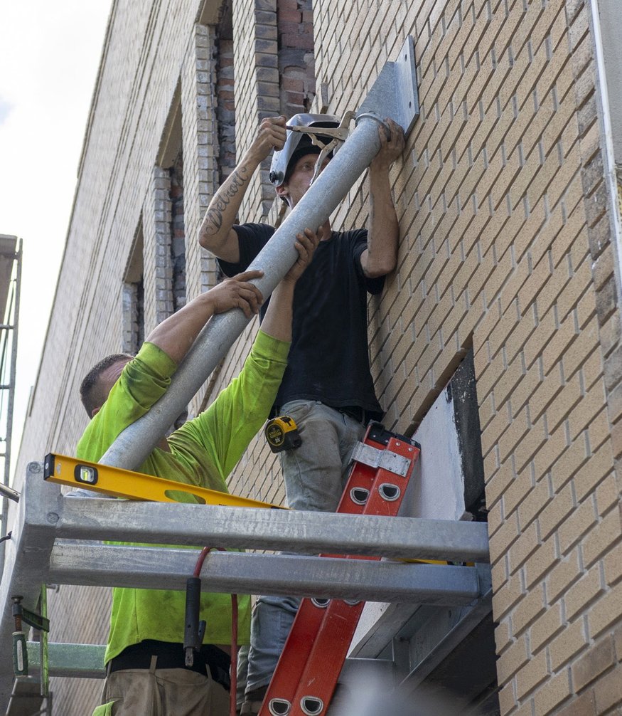 Awning frame set in place.