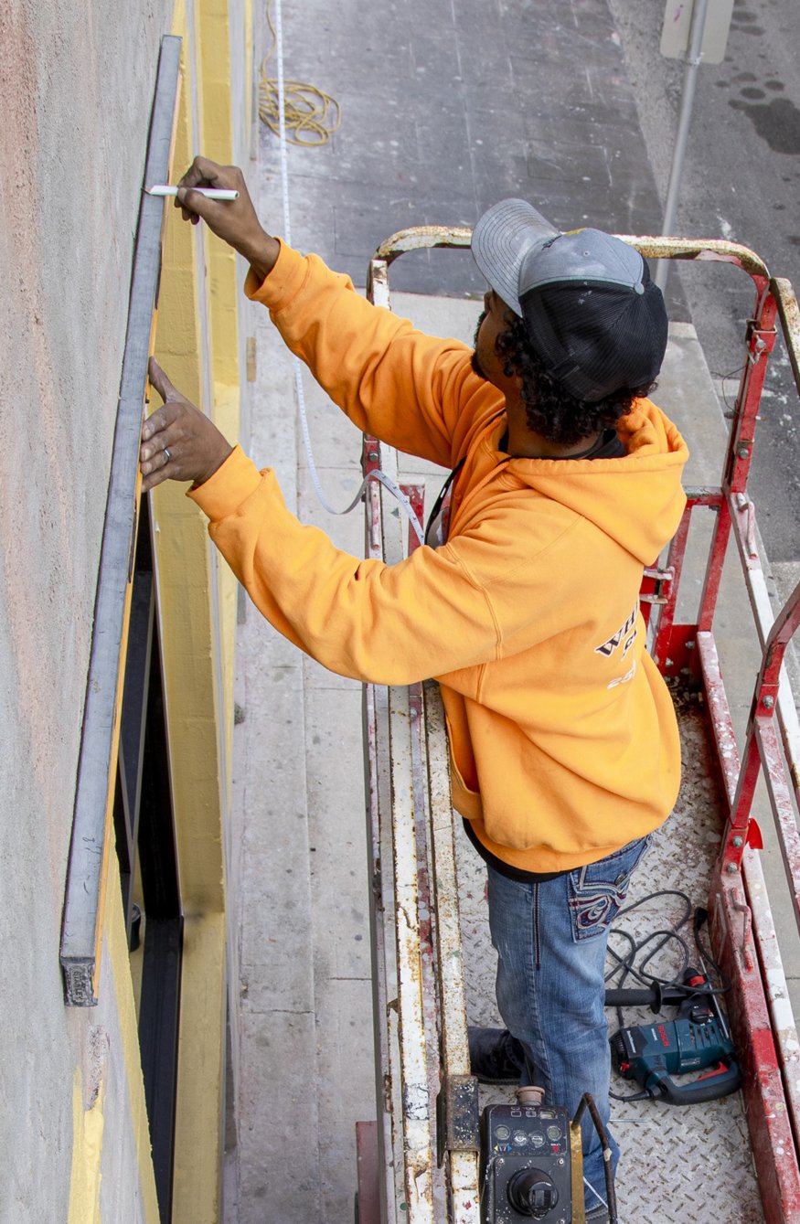 Layout line along east façade.