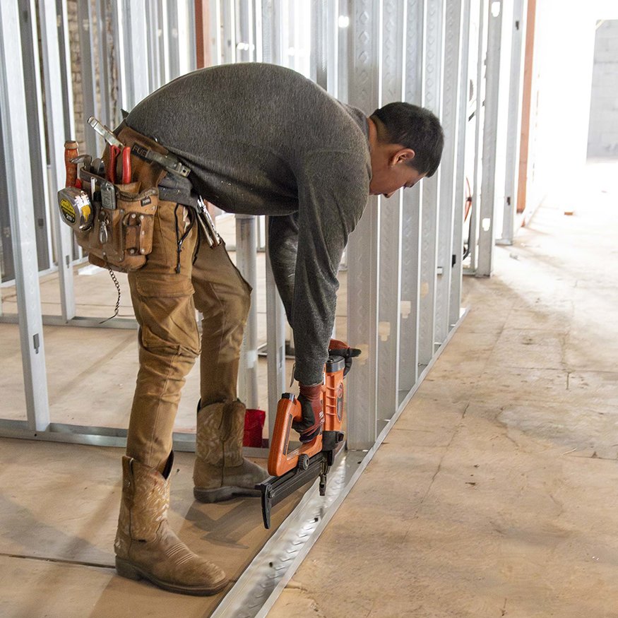 Metal framing set for the first floor.
