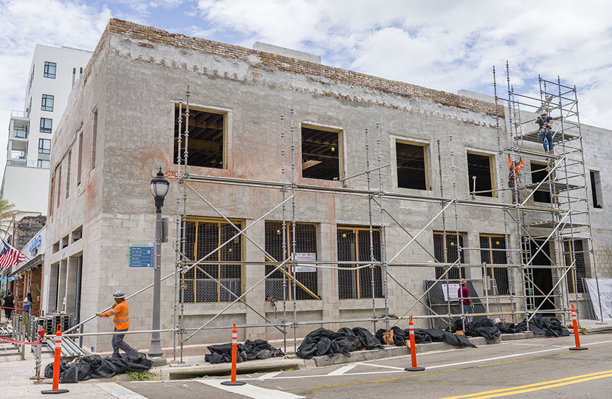 Scaffolding removed from upper east elevation of the Peoples Bank building.