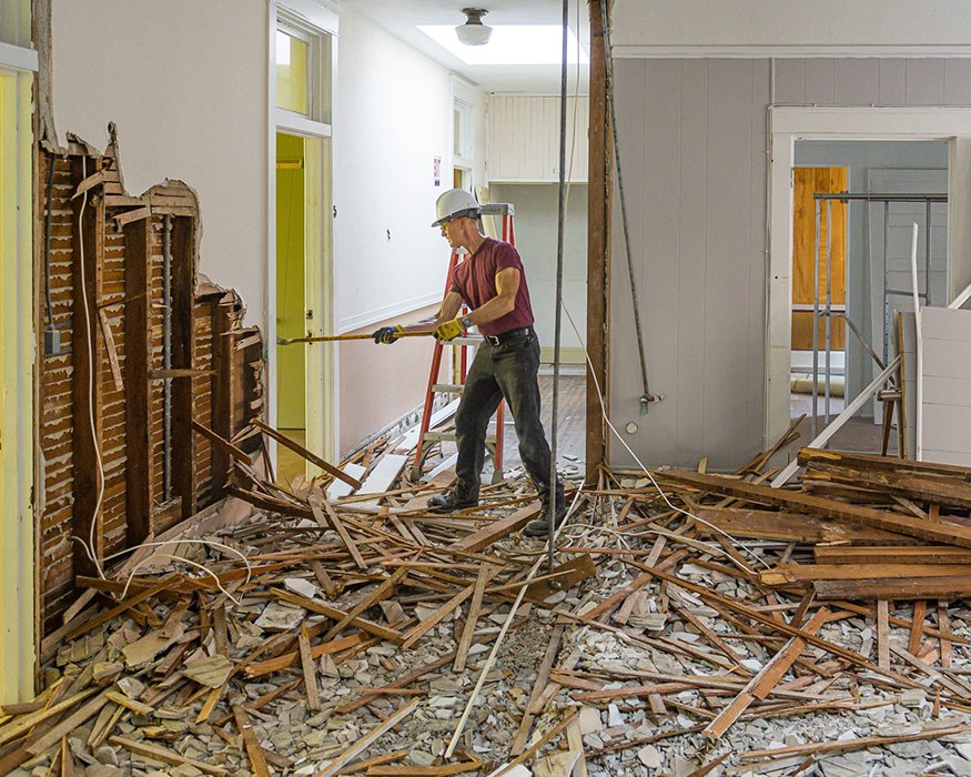 Plaster and lath debris pile.